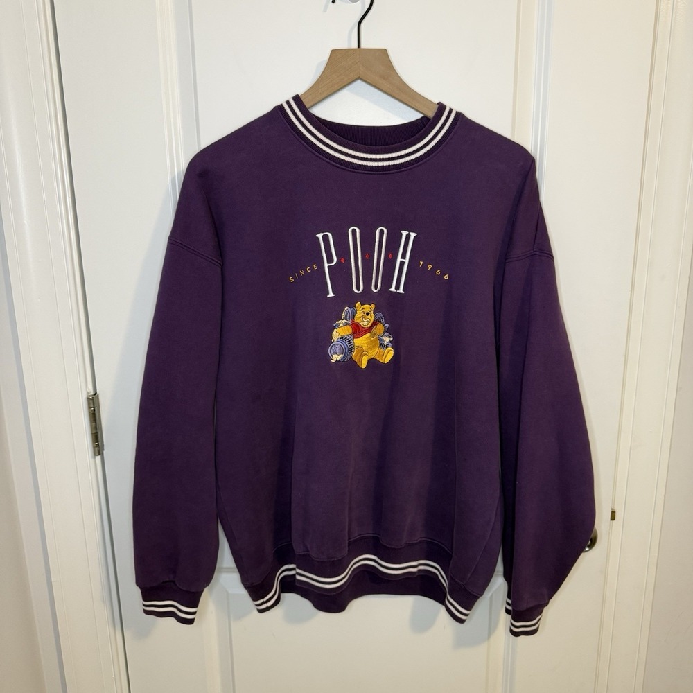Disney 90's Vintage Winnie The Pooh Wmn Sz Medium Crewneck Purple Embroidered